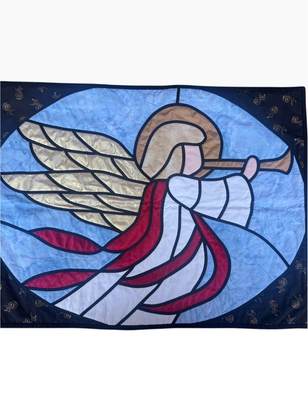 Handmade Angel Themed Quilt with Trumpet Design by Sheri Baker 2003